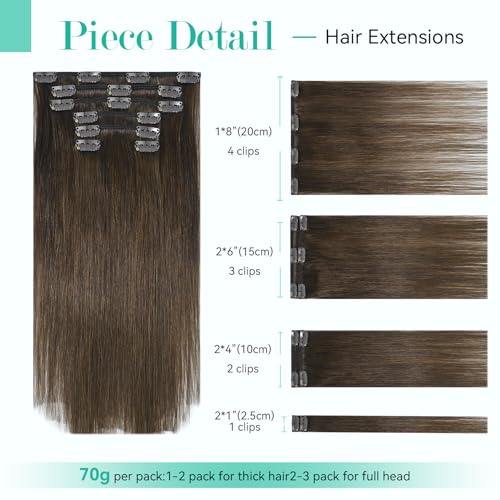 Ukira Medium Brown Hair Extensions Clip in Real Human Hair, 15 Inch 70g 7pcs Clip in Hair Extensions Real Human Hair, Ntural Straight Remy Human Hair Extensions Clip ins for Women