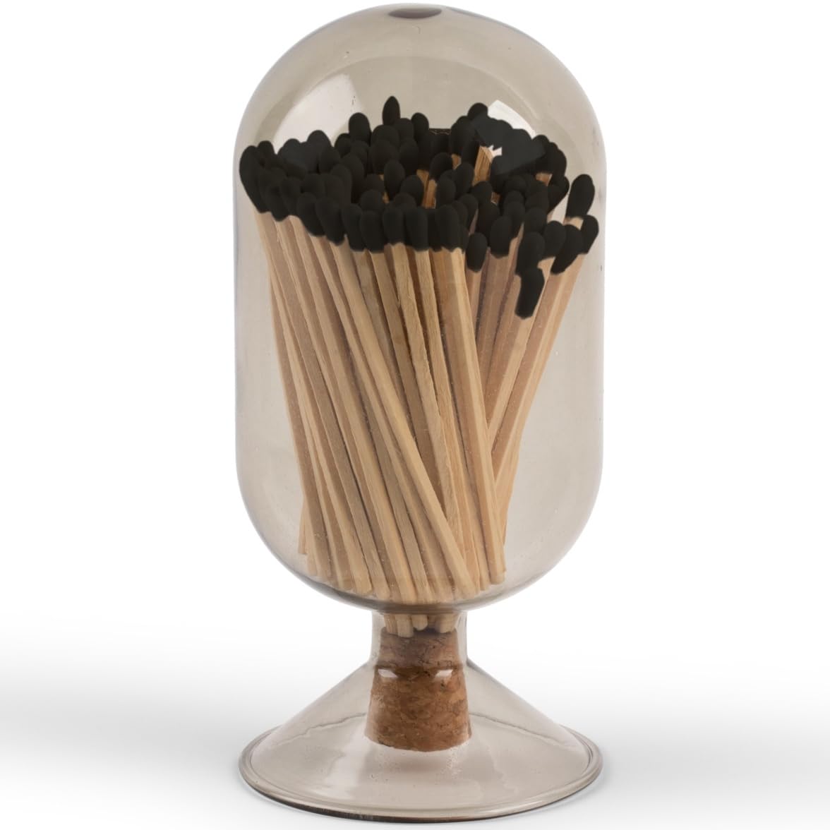 MILAVERA Premium Glass Match Cloche - Matches in a Jar with Striker. Long Matches for Candles, Fireplace, Bath Salts, Accessories. Includes Bottle, Attached Match Striker and Safety Matches (Black)