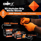Herkules Grip Heavy Duty 8Mil Orange Nitrile Gloves,3D Raised Diamond Texture-Latex & Powder Free-Industrial, Mechanic