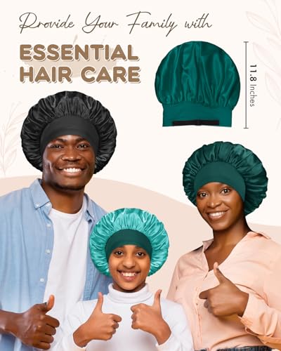 BONNET QUEEN Silk Bonnet for Sleeping for Women Satin Bonnet Double Layer Reversible in 2 Color Adjustable Hair Bonnet Satin Lined Night Sleep Cap for Curly Hair, Dark Green+Aqua