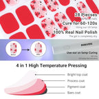 Semi Cured Gel Nail Strips, 28pcs Real Nail Polish Art Stickers/Wraps, Includes Prep Pads, Nail File & Wood Stick, Sticker Nails for Women Girls Kids DIY Gifts（Red