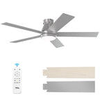 TCL 52" Ceiling Fan with Lights, Silver Flush Mount, 5 Blade Low Profile, 6 Speeds DC Reversible, Dimmable, Modern for Bedroom, Living Room and Garage
