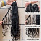 Boho Faux Locs Human Hair Curls Crochet Bohemian Braids Human Hair Knotless Pre Looped Synthetic Goddess Braids With Human Hair Curly Ends Body Wave For Braiding Human Meadow hair 18Inch 48Locs