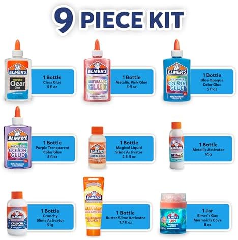 Elmer's Ocean Dive Slime Kit, Slime Supplies Include Liquid Glue, Activator, and Premade Slime, 9 Count