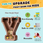 Summidate Wooden Letter Piggy Bank, Extra Thick Large Capacity Piggy Bank for Kids Boys Girls Toddler, Alphabet Y Money Bank| Coin Box Birthday, Christmas, Festival