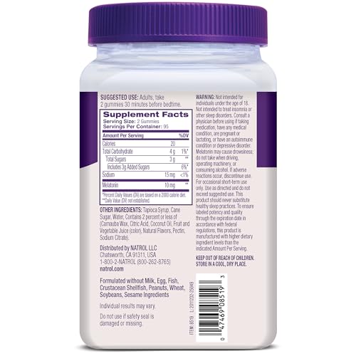 Natrol Melatonin Gummies, Sleep Support, 190 Strawberry-Flavored Adult Melatonin Gummies, 10 mg Sleep Aids for Adults