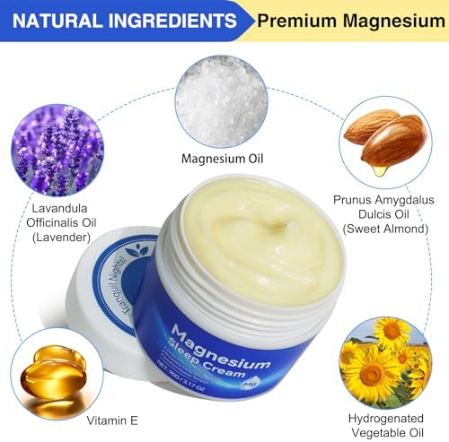 Magnesium Cream, Magnesium Lotion for Sleep, Topical Magnesium Oil Cream for Feet, Legs or Arms, Magnesium Sleep Cream with Essential Oils, Lavender, 3.17 Oz - Safe and Easy to Absorb
