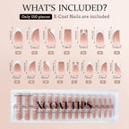 BTArtbox XCOATTIPS French Tip Nails - 5 Styles Long Square Press on Nails, Pre-Designed Swirl Nail Tips, Ultra Fit Soft Gel Nails False Nails, Soak Off Acrylic Fake Nails for Daily Nail Art DIY