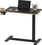 SANODESK Medical Adjustable Overbed Bedside Table with Hidden Casters, Pneumatic Mobile Laptop Computer Standing Desk Cart with Tray, Hospital and Home Use(27.6" W x 15.7" D, Black)