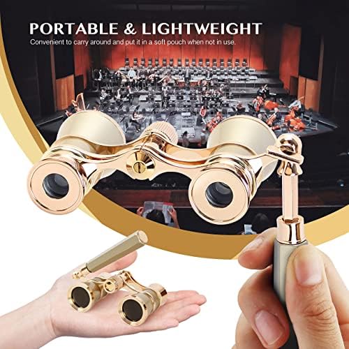 Aomekie Opera Glasses Binoculars 3X25 Theater Glasses Mini Binocular Compact with Handle for Adults Women in Musical Concert（Gold）