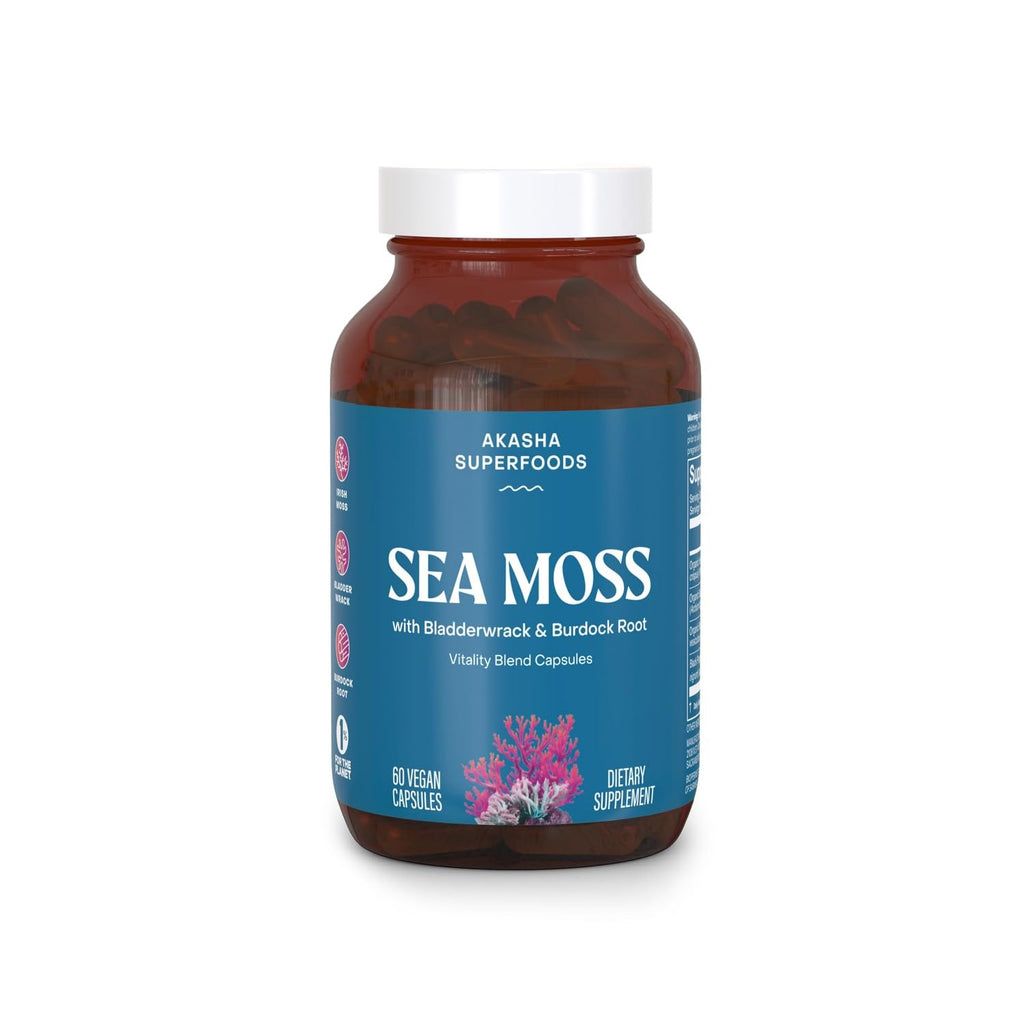 Sea Moss Capsules, Organic Irish Moss with Bladderwrack Root, Burdock Root, and BioPerine, Skin, Thyroid, Digestion & Immunity Support for Women & Men, Gluten Free, Vegan, 60 Count