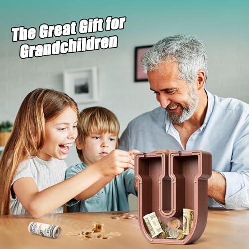 Summidate Wooden Letter Piggy Bank, Extra Thick Large Capacity Piggy Bank for Kids Boys Girls Toddler, Alphabet U Money Bank| Coin Box Birthday, Christmas, Festival