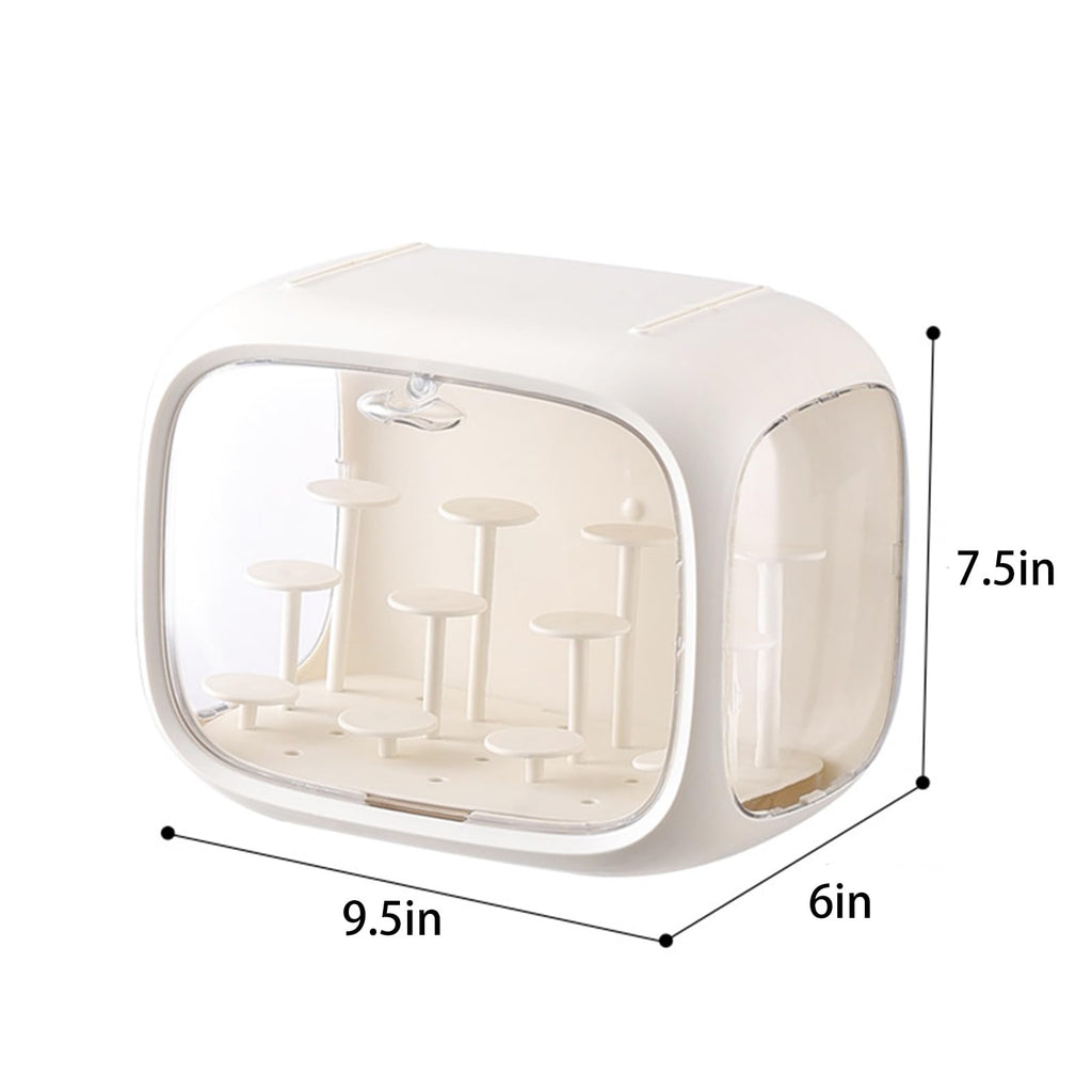 Display case for Figures with Light Adjustable Display Stand Clear Acrylic Display Box with Door Dust and Moisture Proof Suitable for Lego Collectibles Action Figures Pop Mart (Cream)