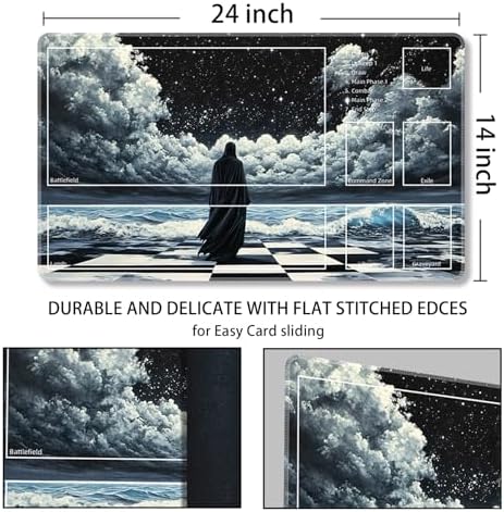 MTG Playmat with Zones Magic Card Playmat Game Mat,TCG & CCG Card Games Mat with Free Storage Bags Size 24 x 14 Inches (with Zones,Eye)