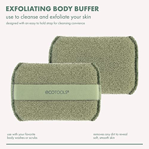 EcoTools Exfoliating Body Buffer, for Body Cleansing, Designed with Strap, Sustainable and Vegan Body Scrubber, 4 Count