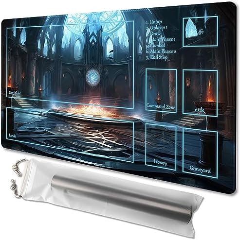 MTG Playmat Size 24x14in Free Storage Bags Non-Slip Backing Printing, Ideal for Card Game Enthusiasts TCG Playmat (with Zone,Pitch Black Church)