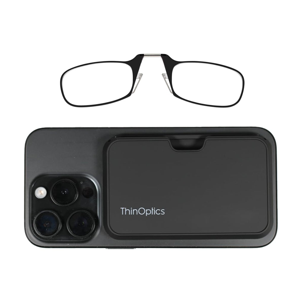 Always With You by ThinOptics Slim Reading Glasses with Case that Sticks to Your Phone - Ultra-Thin Armless Pocket Readers - Lightweight, Durable, Convenient - Black, 1.0x