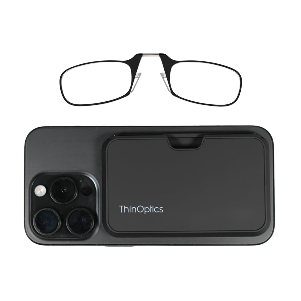 Always With You by ThinOptics Slim Reading Glasses with Case that Sticks to Your Phone - Ultra-Thin Armless Pocket Readers - Lightweight, Durable, Convenient - Black, 1.0x