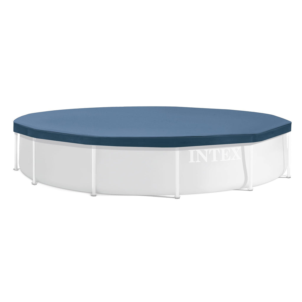 INTEX 28031E Pool Cover: For 12ft Round Metal Frame Pools – Includes Rope Tie – Drain Holes – 10in Overhang – Snug Fit