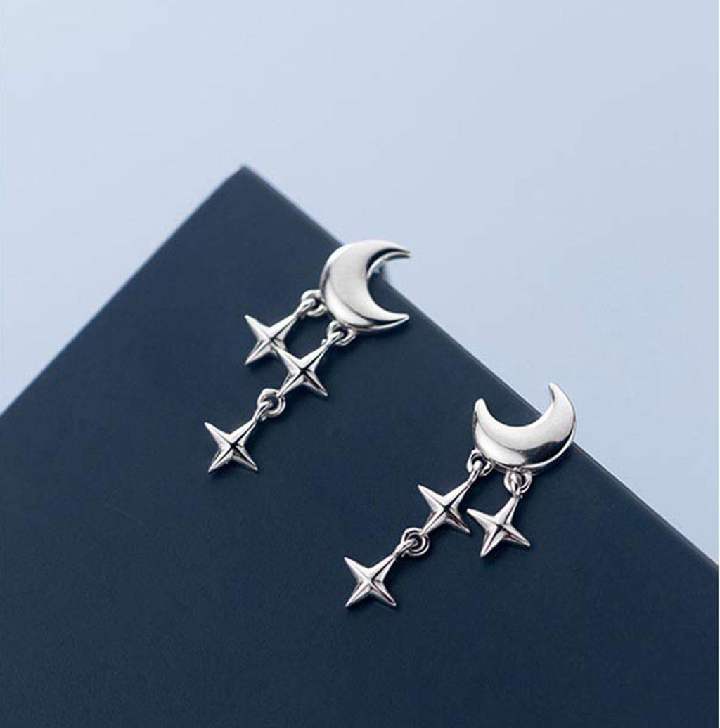 SLUYNZ 925 Sterling Silver Tiny Moon Star Earrings Studs for Women Teen Girls Small Moon Studs Earrings Star Drop (A-Silver)