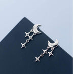 SLUYNZ 925 Sterling Silver Tiny Moon Star Earrings Studs for Women Teen Girls Small Moon Studs Earrings Star Drop (A-Silver)