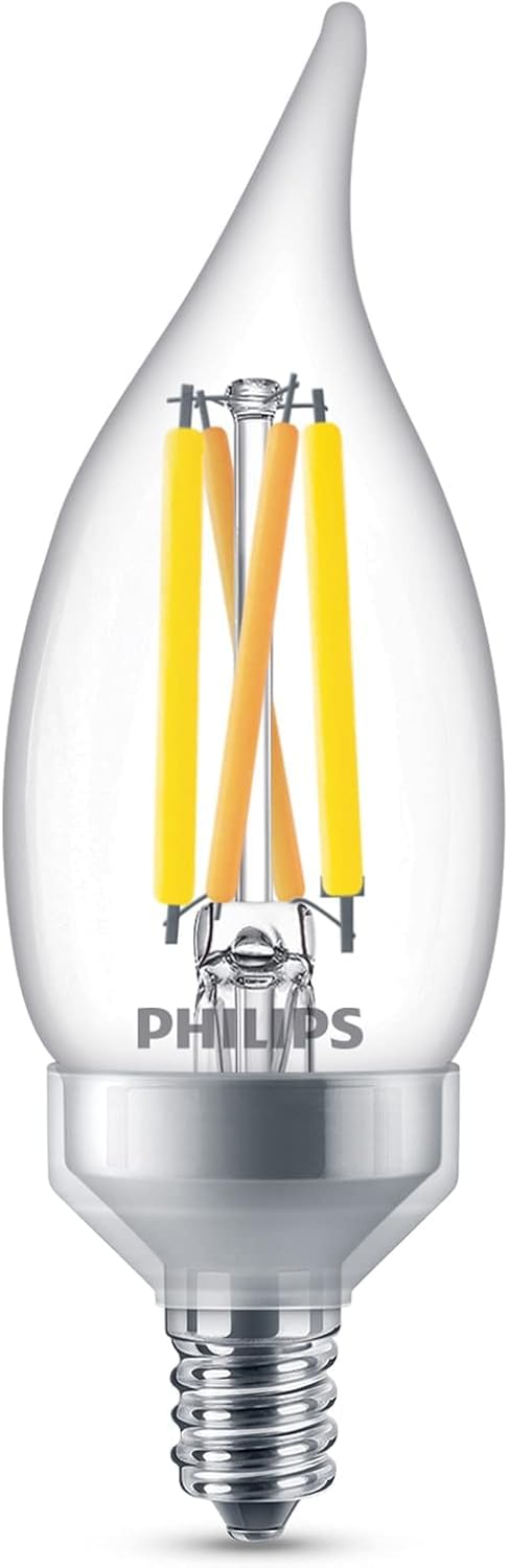 PHILIPS LED 75W BA11 E12 or E26 Adapter Base 3-Pack Ultra Definition Daylight (5000K) 700 Lumen (5.5W = 75W) Dimmable Flicker-Free Candelabra Light Bulbs