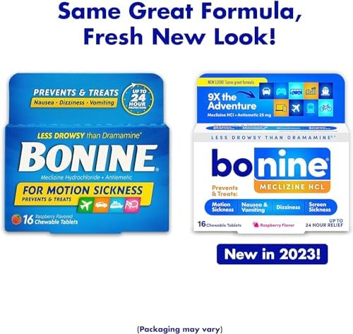 Bonine for Motion Sickness Chewable Tablets, Raspberry Flavored, 16 Tablets (3 Pack)