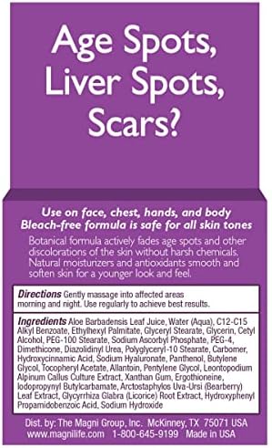 MagniLife Dark Spot Cream, Natural Treatment Diminishes Sun-Damage, Liver Spots, Freckles & Discoloration For Younger Looking Skin - Fader & Corrector For Face, Chest, Hands & Body - 2oz