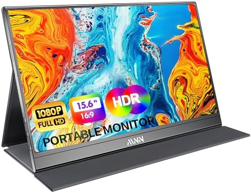 MNN Portable Monitor 15.6inch FHD 1080P USB C HDMI Gaming Ultra-Slim IPS Display w/Smart Cover & Speakers,HDR Plug&Play, External Monitor for Laptop PC Phone Mac (15.6'' 1080P)
