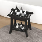 Bamboo Shower Bench Stool with Storage Shelf Small Shower Chair Seat for Inside Shower 19 x 10 x 18 Inches Black