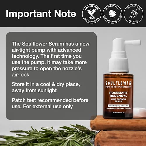 Soulflower Rosemary Redensyl Hair Growth Serum | 3% Redensyl, 4% Anagain, Melanogray, Caffeine, Biotin, Keratin, Tea Tree, Chia Seeds, Rice Water | Men, Women | 30 ml (Pack of 1)