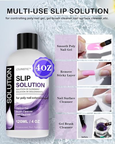 LOUINSTIC Polygel Slip Solution Liquid - 120ml Poly Nail Gel Slip Solutions Anti-stick Slip Solution for Polygels Nail colors