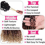 Unionbeauty Pre-twisted Yanky Twist Crochet Hair 8Inch 8 Bundles Pre-looped Passion Twist Crcochet Braids Hair with Bouncy Ombre Brown to Blonde Micro Twist Synthetic Braiding Hair Extensions 1B3027#