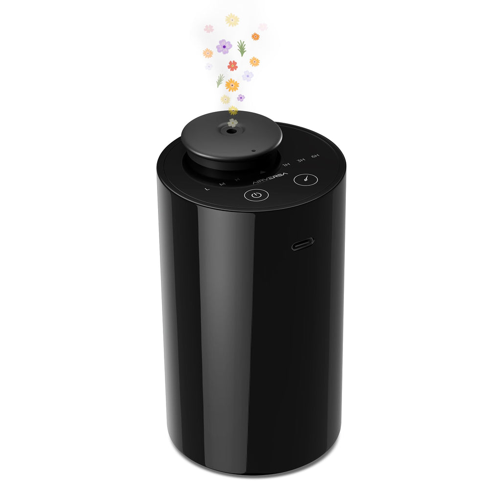 Airversa Waterless Diffuser for Essential Oil, Car Diffsuer, Battery Operated Nebulizer, 0.7 Fl Oz/ 20mL, Mini Scent Air Machine, 3 Timers & 3 Mist Levels for Home, Room, Car, Office - AN6 Black