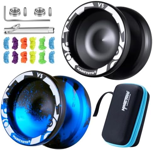 MAGICYOYO V3 Yoyos Professional Responsive Yoyo 2 Pack, Professional Metal Yo Yo for Beginner, Dual Purpose Pro Yo-yo Toy with KK Bearings + Removal Bearing Tool + Axle + Case Bag + 12 Yoyo Strings