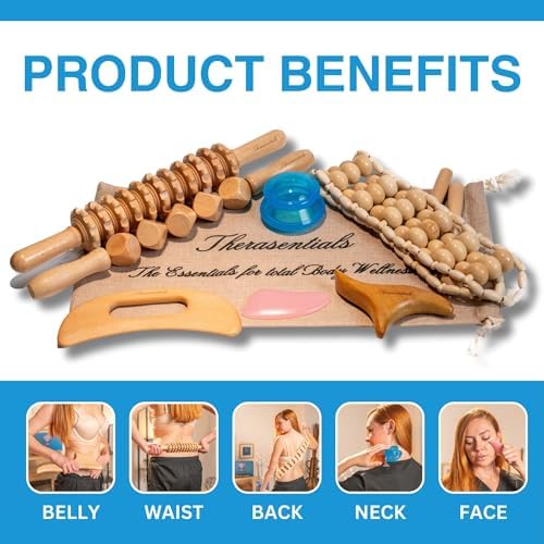 Wood Therapy Massage Tools 8-in-1, Lymphatic Drainage Massager, Maderoterapia Kit - Anti Cellulite Complete Body Sculpting Tools for Total Relaxation & Relief - Massager Tool for Anti Aging