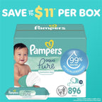 Pampers Baby Wipes Aqua Pure, 99% water-based wipes, Hypoallergenic and Unscented Infant Wipe, 448 Total (8 Flip-Top Packs)