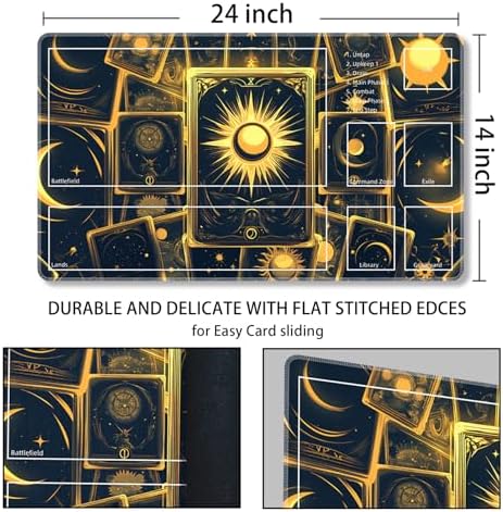 MTG Playmat with Zones Magic Card Playmat Game Mat,TCG & CCG Card Games Mat with Free Storage Bags Size 24 x 14 Inches (with Zones,Card)
