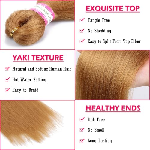 Dorsanee Honey Blonde Braiding Hair for Boho Braids 20 Inch 4 Packs Pre Stretched Braiding Hair and 18 Inch 1 Pack Deep Wave Crochet Boho Braids Synthetic Hair Extensions (27#)