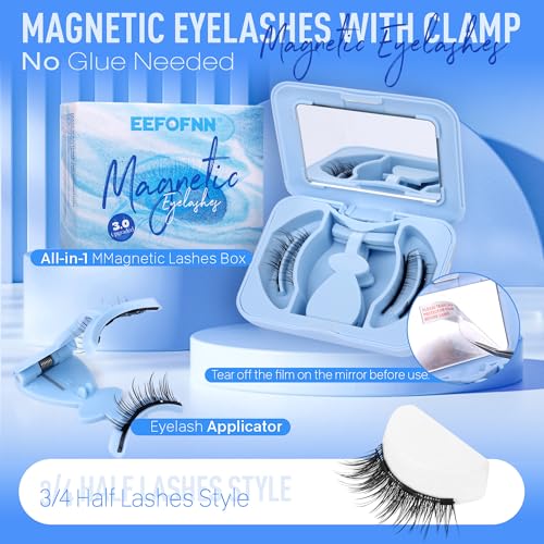 Magnetic Eyelashes Half Lashes Magnetic Eyelashes with Applicator Cat Eye Magnetic Lashes Wispy Magnetic Eyelashes Natural Look No Glue Needed False Eyelashes Magnetic Lashes with Clamp by Eefofnn