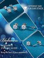 Moissanite Stud Earrings 3 Pairs 18K White Gold Sterling Silver Moissanite Diamond Men's Flat Back Stud Earrings Cartilage Helix Piercing D Color Lab Created Moissanite Earrings