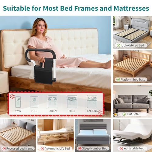 Bed Rails for Elderly Adults Safety, Height and Length Adjustable Bed Assist Rail for Senior, Bedrail with 2 Bag & Strap, Help Get in & Out of Bed, Fit Most Bed, Supports 300 lbs, Tool-Free