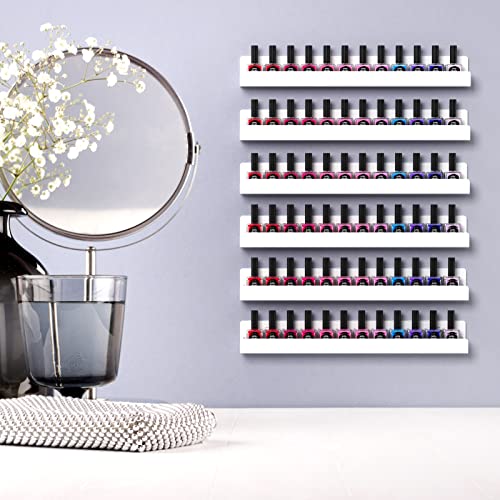 FEMELI Nail Polish Wall Rack: 6 Shelves 15 Inch White Acrylic Nail Polish Holder Organizer for 66-90 Bottles, Multi-Purpose Acrylic Floating Shelves (15 Inch, White)