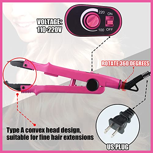 Hair Extensions Iron Fusion Keratin Heat Tool Heat Connector Wand with Fusion Glue Protector Template Hair Clip Finger Protector 2 Bag Keratin Glue Granule Bead(Pink)