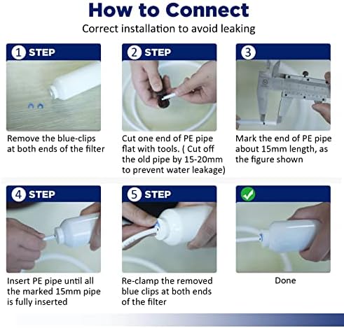Membrane Solutions T33 Inline Water Filter, 2-Pack 1/4" Quick-Connect Replacement Cartridges for Refrigerator & Ice Maker, Post-Carbon Filter for Reverse Osmosis Systems