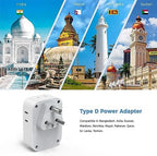 India Plug Adapter 2 Pack, TESSAN Type D Travel Adapter with 4 Outlets 3 USB Charger (1 USB C Port), US to Indian Outlet Adaptor for USA to Bangladesh, India, Kuwait, Maldives