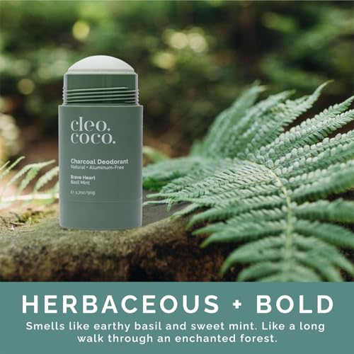 Cleo+Coco - Natural Deodorant - For Women & Men - Aluminum Free - Extra Strength - Activated Charcoal - 24hr Odor Protection - Vegan & Cruelty Free - PCR - Made in USA - Basil Mint - 1.7oz