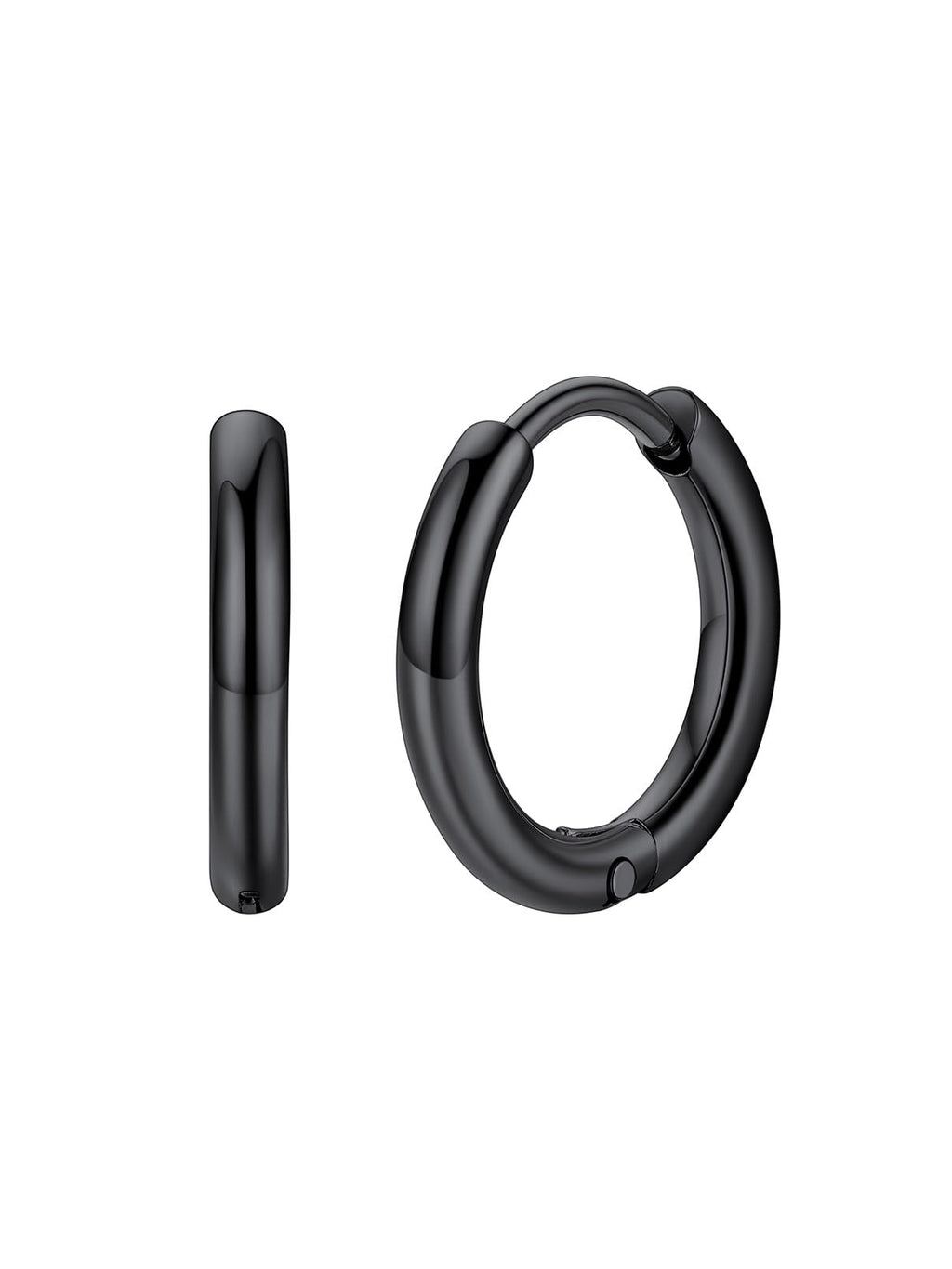 FaithHeart Stainless Steel Black Huggie Hoop Earrings for Men 10mm