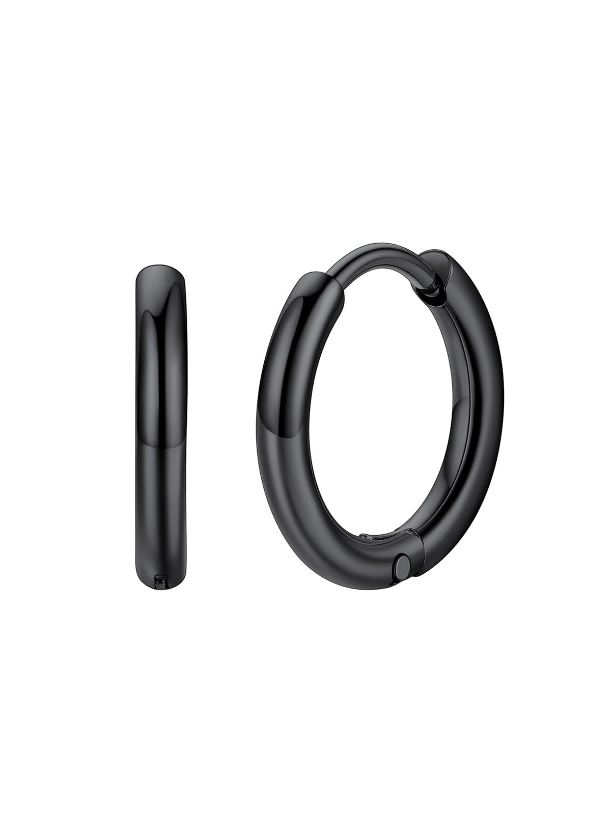 FaithHeart Stainless Steel Black Huggie Hoop Earrings for Men 10mm