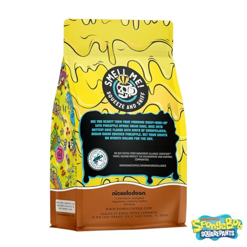 Bones Coffee Company Spongebob Bikini Bottom Brew Flavored Coffee Beans, Whole Bean Coffee Medium Roast Low Acid, Chocolate Souffle Flavor (12 oz)